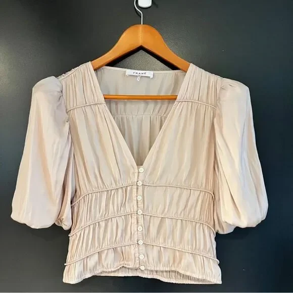 FRAME Julianne BLUSH Top PUFF SLEEVES BLOUSE  - Picture 3 of 6
